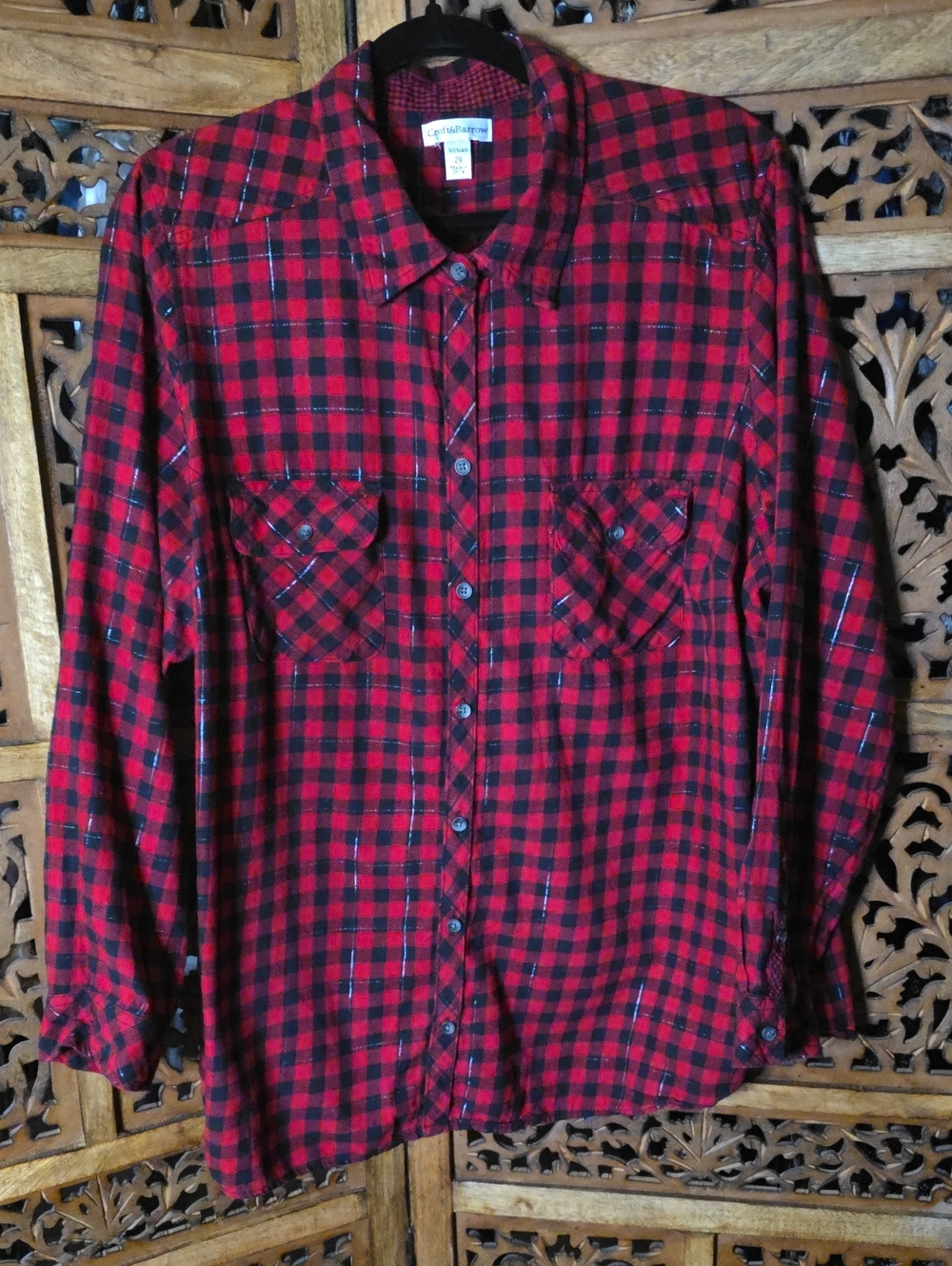 croft & barrow Red and Black Plaid Button-Up Shirt